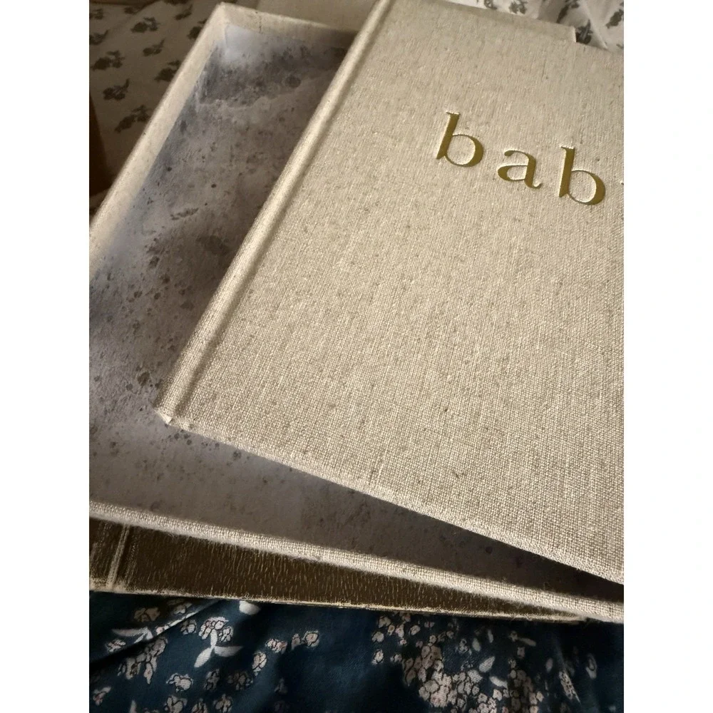 Linen Baby Memory Book & Keeper Box 9.5x8 Blank Journal Gold Write To Me